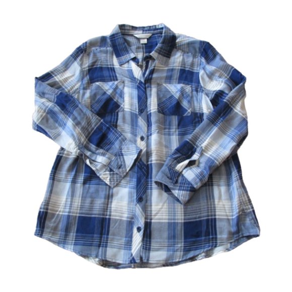 Christopher & Banks Button Up Dress Shirt Womens Medium Blue Striped Collar Top‎ - Picture 1 of 4